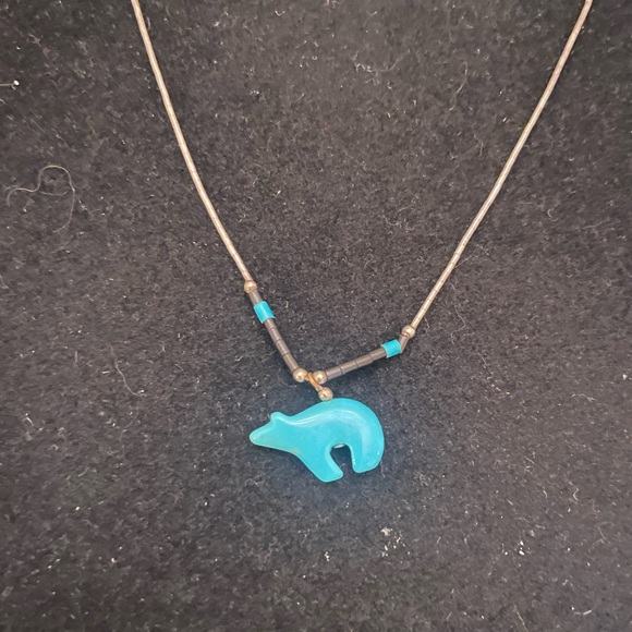 Turquoise and Sterling Silver Bear Necklace - Picture 2 of 3
